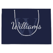 Gepersonaliseerd monogram en naam marineblauw groot cadeauzakje (Voorkant)