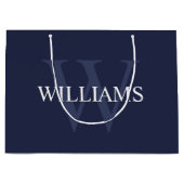 Gepersonaliseerd monogram en naam marineblauw groot cadeauzakje (Voorkant)
