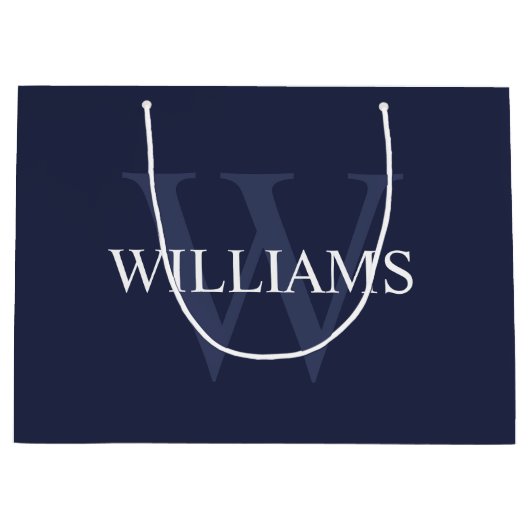Gepersonaliseerd monogram en naam marineblauw groot cadeauzakje (Voorkant)