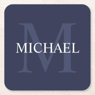 Gepersonaliseerd monogram en naam marineblauw kartonnen onderzetters