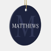 Gepersonaliseerd monogram en naam marineblauw keramisch ornament (Rechts)