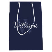 Gepersonaliseerd monogram en naam marineblauw medium cadeauzakje (Voorkant)