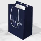 Gepersonaliseerd monogram en naam marineblauw medium cadeauzakje