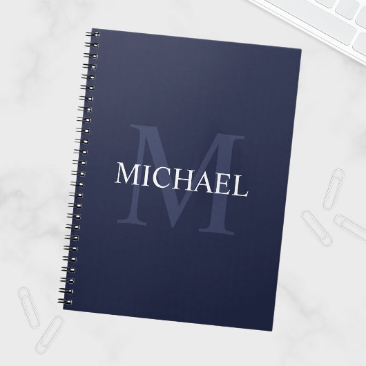 Gepersonaliseerd monogram en naam marineblauw notitieboek