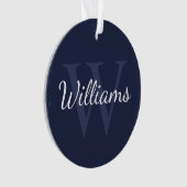 Gepersonaliseerd monogram en naam marineblauw ornament (voorkant)