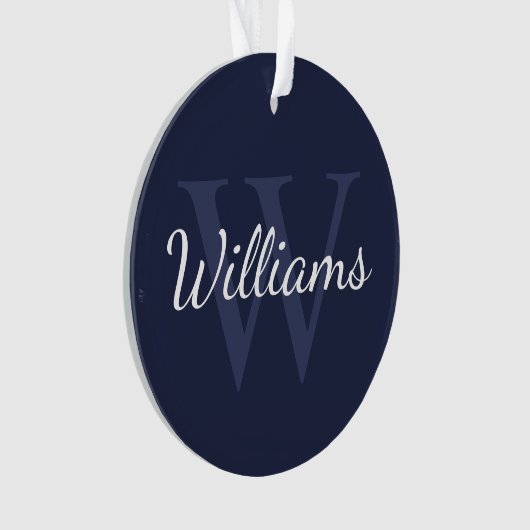 Gepersonaliseerd monogram en naam marineblauw ornament (voorkant)