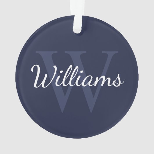 Gepersonaliseerd monogram en naam marineblauw ornament (achterkant)