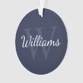 Gepersonaliseerd monogram en naam marineblauw ornament (voorkant)