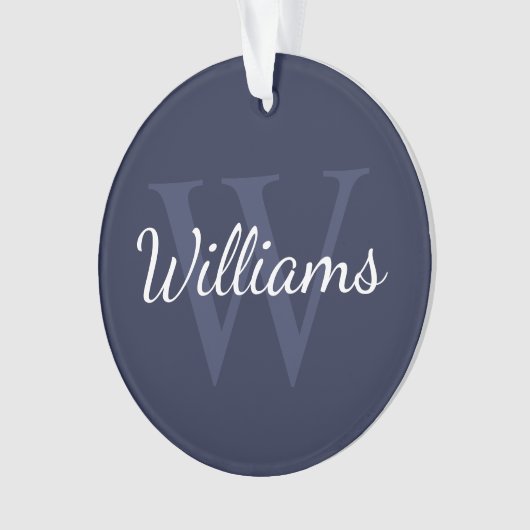 Gepersonaliseerd monogram en naam marineblauw ornament (voorkant)
