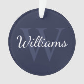 Gepersonaliseerd monogram en naam marineblauw ornament (voorkant)