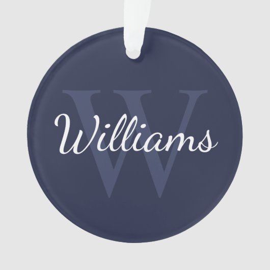 Gepersonaliseerd monogram en naam marineblauw ornament (voorkant)