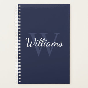 Gepersonaliseerd monogram en naam marineblauw planner