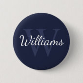 Gepersonaliseerd monogram en naam marineblauw ronde button 5,7 cm (Voorkant)