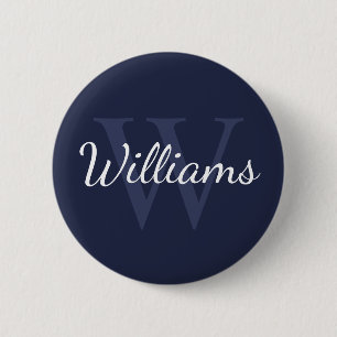 Gepersonaliseerd monogram en naam marineblauw ronde button 5,7 cm