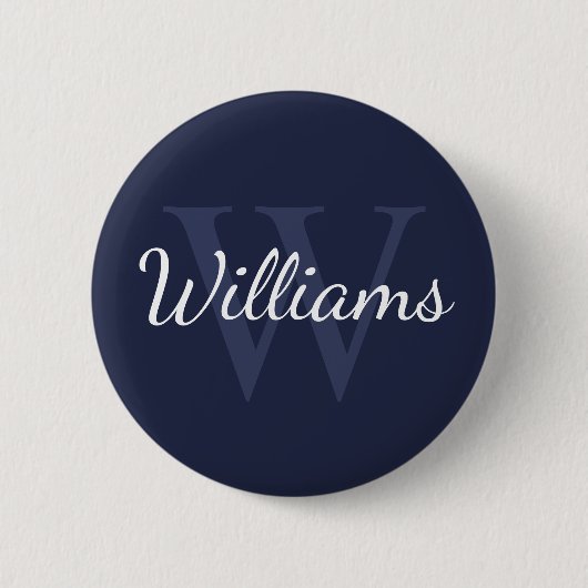 Gepersonaliseerd monogram en naam marineblauw ronde button 5,7 cm (Voorkant)