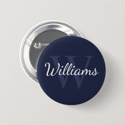 Gepersonaliseerd monogram en naam marineblauw ronde button 5,7 cm (Voorkant /achterkant)