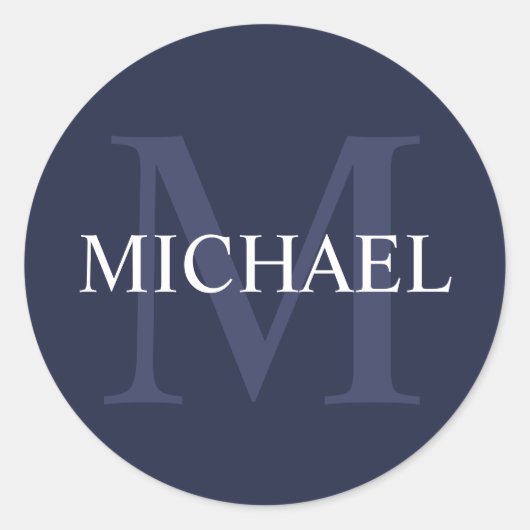Gepersonaliseerd monogram en naam marineblauw ronde sticker (Voorkant)