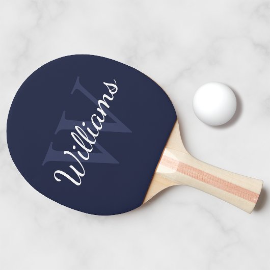 Gepersonaliseerd monogram en naam marineblauw tafeltennisbatje