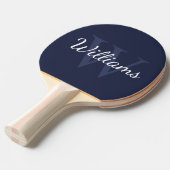 Gepersonaliseerd monogram en naam marineblauw tafeltennisbatje (Voorkant Gekanteld)