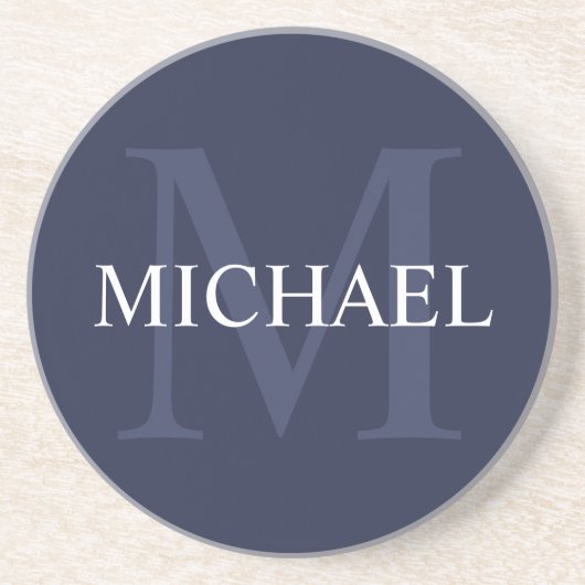 Gepersonaliseerd monogram en naam marineblauw zandsteen onderzetter (Voorkant)