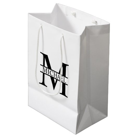 Gepersonaliseerd monogram en naam medium cadeauzakje (Voorkant Gekanteld)