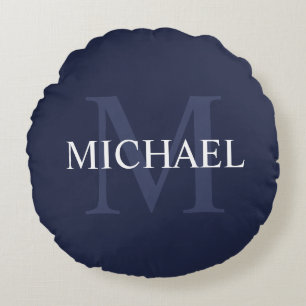 Gepersonaliseerd monogram en naam Navy Blue Rond Kussen