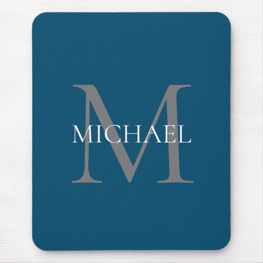 Gepersonaliseerd Monogram en Naam Ocean Blue Muismat (Voorkant)
