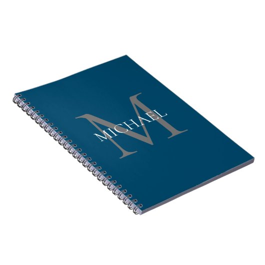 Gepersonaliseerd Monogram en Naam Ocean Blue Notitieboek (Rechterzijde)