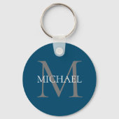 Gepersonaliseerd Monogram en Naam Ocean Blue Sleutelhanger (Voorkant)