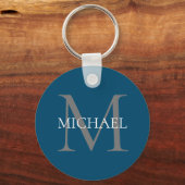 Gepersonaliseerd Monogram en Naam Ocean Blue Sleutelhanger (Voorkant)