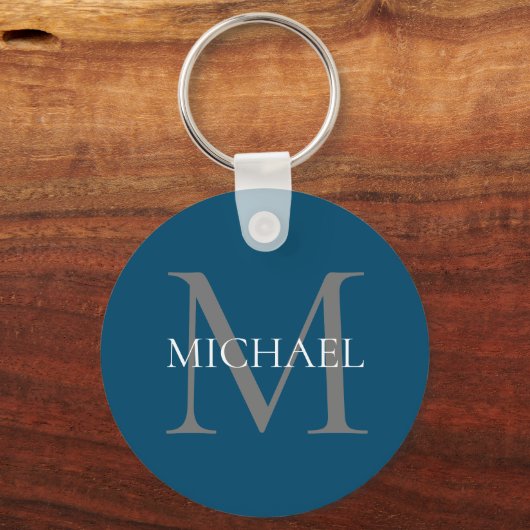 Gepersonaliseerd Monogram en Naam Ocean Blue Sleutelhanger (Voorkant)