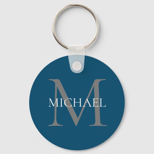 Gepersonaliseerd Monogram en Naam Ocean Blue Sleutelhanger (Achterkant)