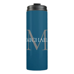 Gepersonaliseerd Monogram en Naam Ocean Blue Thermosbeker