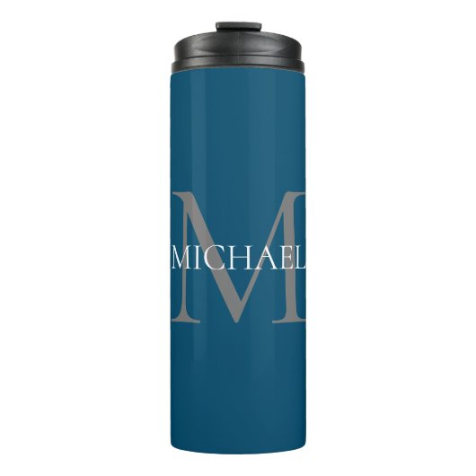 Gepersonaliseerd Monogram en Naam Ocean Blue Thermosbeker (Voorkant)