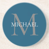 Gepersonaliseerd Monogram en Naam Ocean Blue Zandsteen Onderzetter (Voorkant)