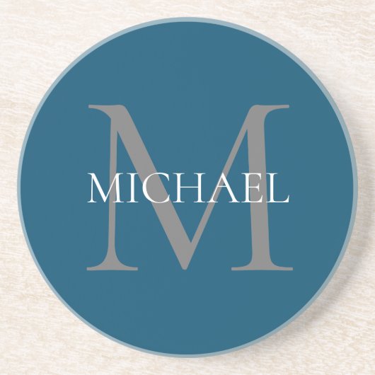 Gepersonaliseerd Monogram en Naam Ocean Blue Zandsteen Onderzetter (Voorkant)