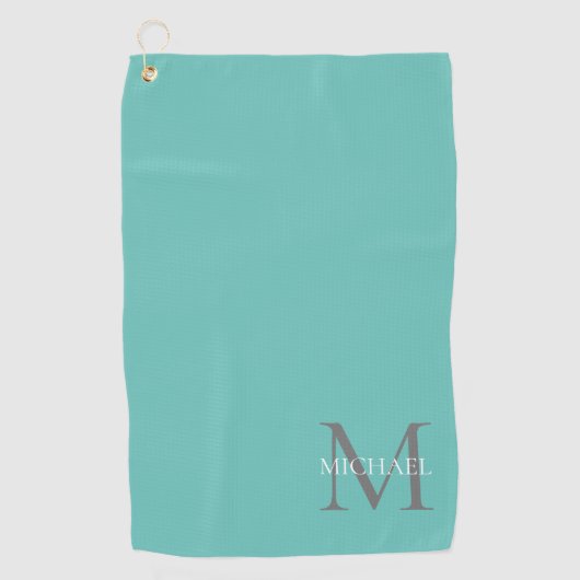 Gepersonaliseerd Monogram en Naam Ocean Light Blau Golfhanddoek (Voorkant)