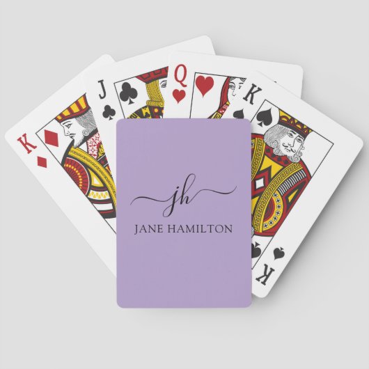 Gepersonaliseerd Monogram en Naam Paarse Pokerkaarten (Achterkant)
