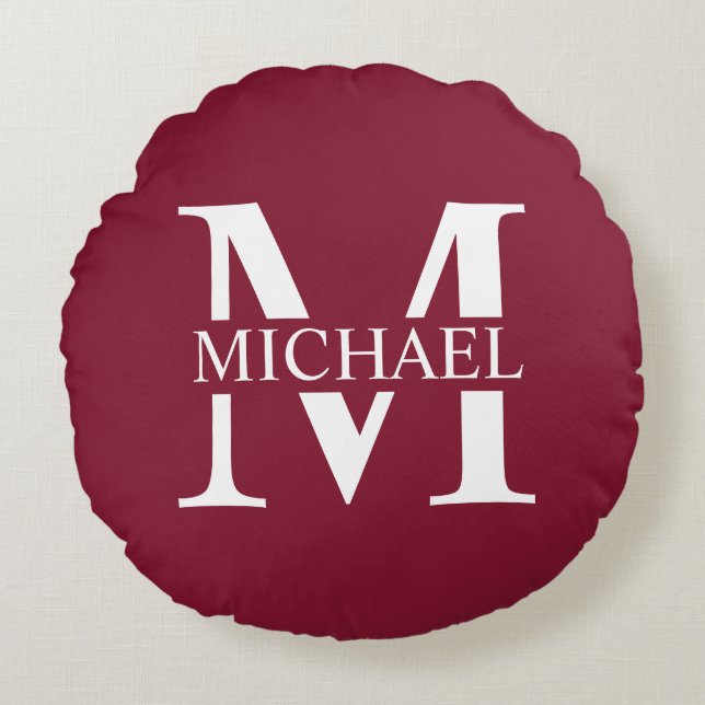 Gepersonaliseerd monogram en naam rond kussen (Voorkant)