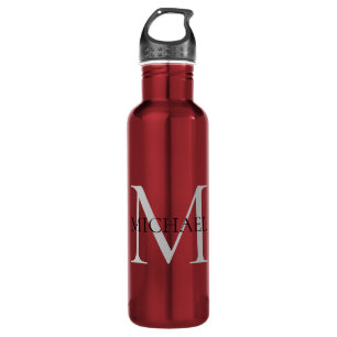 Gepersonaliseerd Monogram en Naam Rood Waterfles