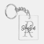 Gepersonaliseerd monogram en naam sleutelhanger (Voorkant Links)
