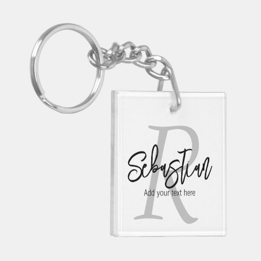 Gepersonaliseerd monogram en naam sleutelhanger (Voorkant Links)