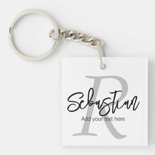 Gepersonaliseerd monogram en naam sleutelhanger (Voorkant)