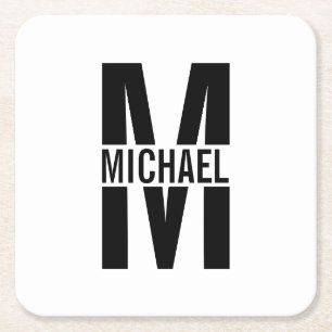 Gepersonaliseerd monogram en naam Square Paper Coa Kartonnen Onderzetters