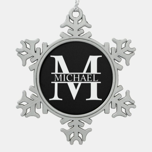 Gepersonaliseerd monogram en naam tin sneeuwvlok ornament (Voorkant)