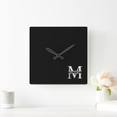 Gepersonaliseerd monogram en naam vierkante klok (Huis)