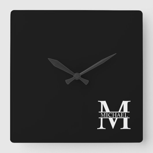 Gepersonaliseerd monogram en naam vierkante klok (Voorkant)
