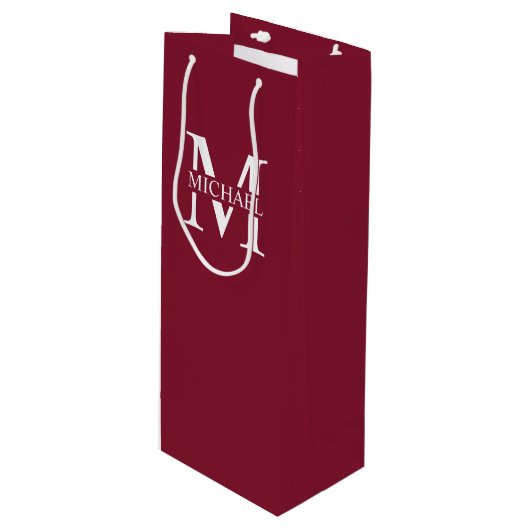 Gepersonaliseerd monogram en naam wijn cadeautas (Voorkant Gekanteld)