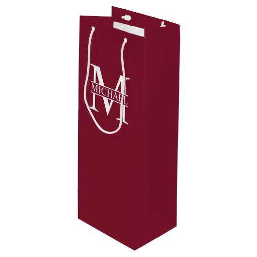 Gepersonaliseerd monogram en naam wijn cadeautas (Voorkant Gekanteld)