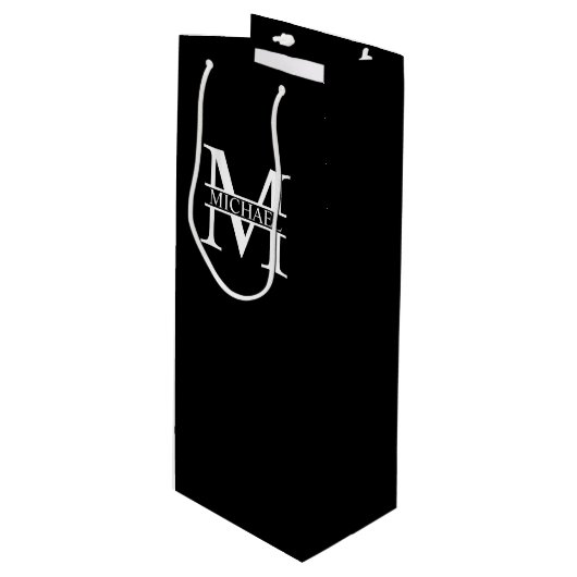 Gepersonaliseerd monogram en naam wijn cadeautas (Voorkant Gekanteld)